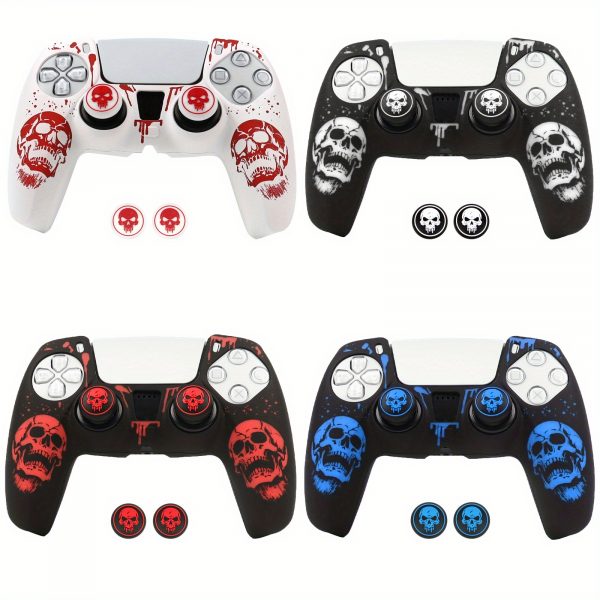 1c479665969b403ea09942671333764d-goods.jpeg غطاء يد تحكم PS5 – تصميم الجمجمة القوطي مع أزرار PS باللونين الأحمر والأسود