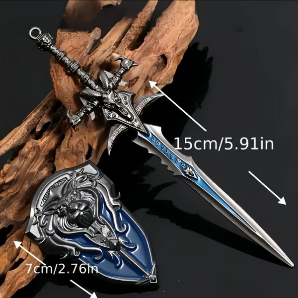 404ed494-53bf-4c72-8feb-b89dc1253151.jpg طقم سلسلتين مفاتيح – سيف ودرع معدني بأسلوب الألعاب