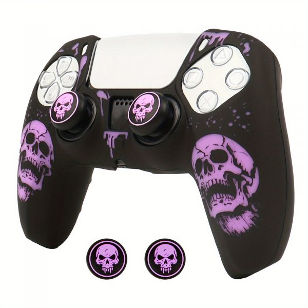 50ab91568bdf4a63bcdb33910122035d-goods.jpeg غطاء يد تحكم PS5 – تصميم الجمجمة القوطي مع أزرار PS باللونين الأحمر والأسود