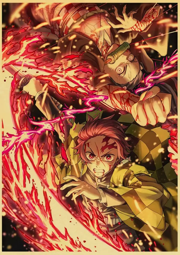 S323edc87074f4ada98ac9e0b05a93c90G-4.webp بوستر كانفس أنمي Demon Slayer بأسلوب ياباني كلاسيكي – ديكور جداري لغرف الأنمي والبيت