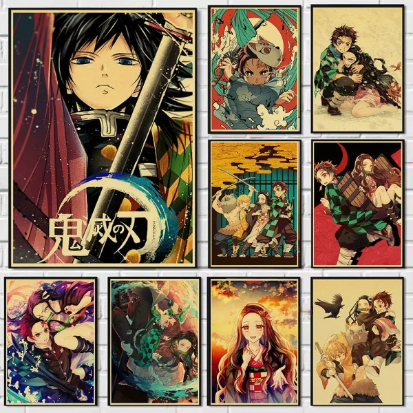 S60f1dffc8f0b4cc584d7020480b422ad2-2.webp بوستر كانفس أنمي Demon Slayer بأسلوب ياباني كلاسيكي – ديكور جداري لغرف الأنمي والبيت