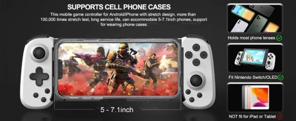 S71443e2c488044e88a1baa399fcb981bV.webp ذراع تحكم للألعاب المحمولة بتقنية هال إفكت + اهتزاز مزدوج (لاسلكي بلوتوث)