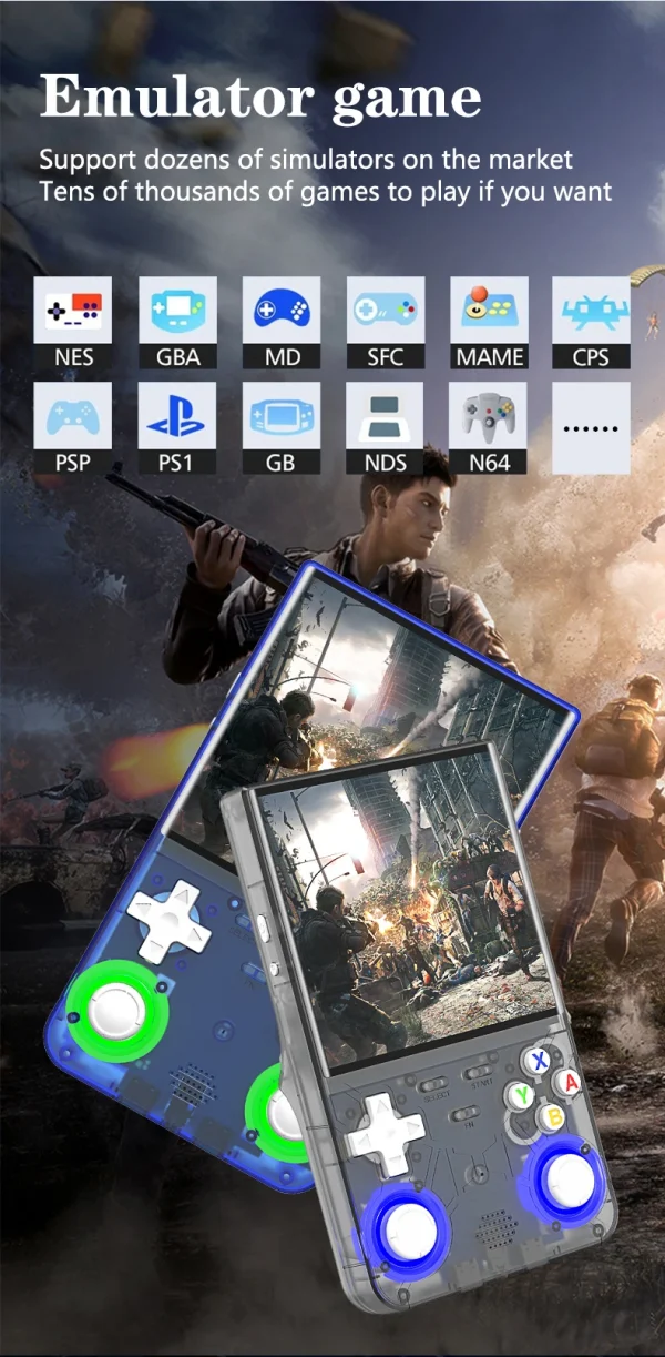 S9a6e096f323b4e8e8c874a277c69a7dbK-1.webp R36 Ultra Console Portable Retro Game 4‘’ IPS Screen Handheld Game Players Emulator Pocket Video Player 64G/128G 20000+ Games