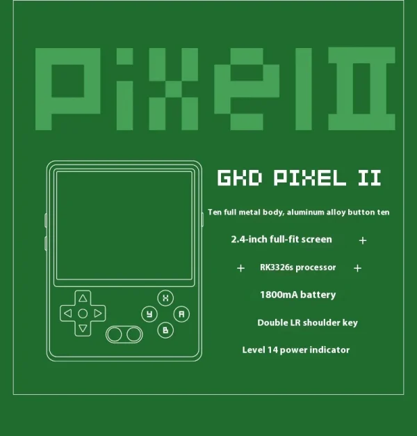 Se115827f97cf4625a96a2f01a33c7102P.webp 🇸🇦 جهاز ألعاب محمول GKD Pixel 2 – رترو 2.4 بوصة | وحدة تحكم محمولة كاملة المعدن