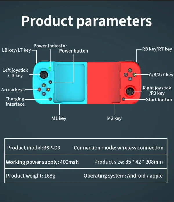 Sffac20ae3f4f423fa831a21b52ca0737A.webp ذراع تحكم للجوال iPlay D3 – لاسلكي بتقنية البلوتوث وقابل للتمدد