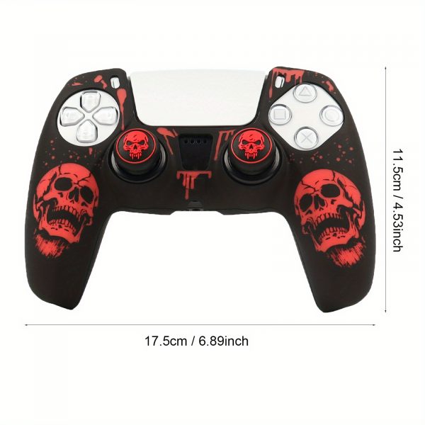 b5fcc90f71b9405ea1ec621c72d11856-goods.jpeg غطاء يد تحكم PS5 – تصميم الجمجمة القوطي مع أزرار PS باللونين الأحمر والأسود
